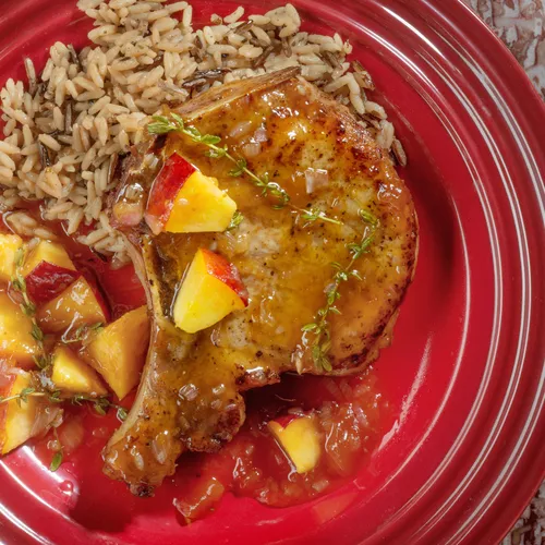 Seared Pork Chops with Peach Thyme Glaze