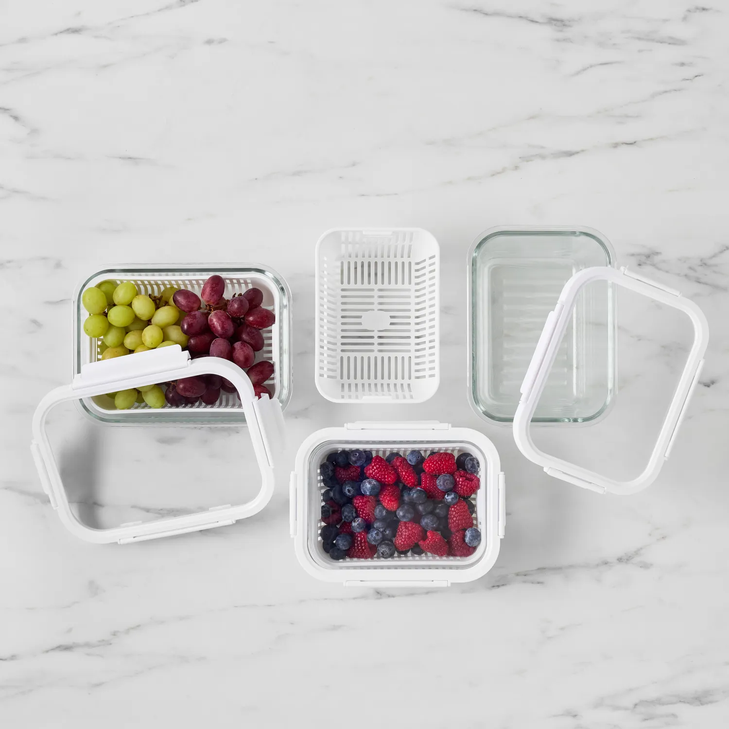 Sur La Table Glass Storage Containers with Strainer Inserts, 6-Piece Set