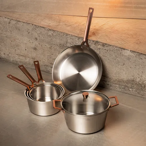 Cristel 1826 Stainless Steel Open Saucepan with Antique Brass Handle