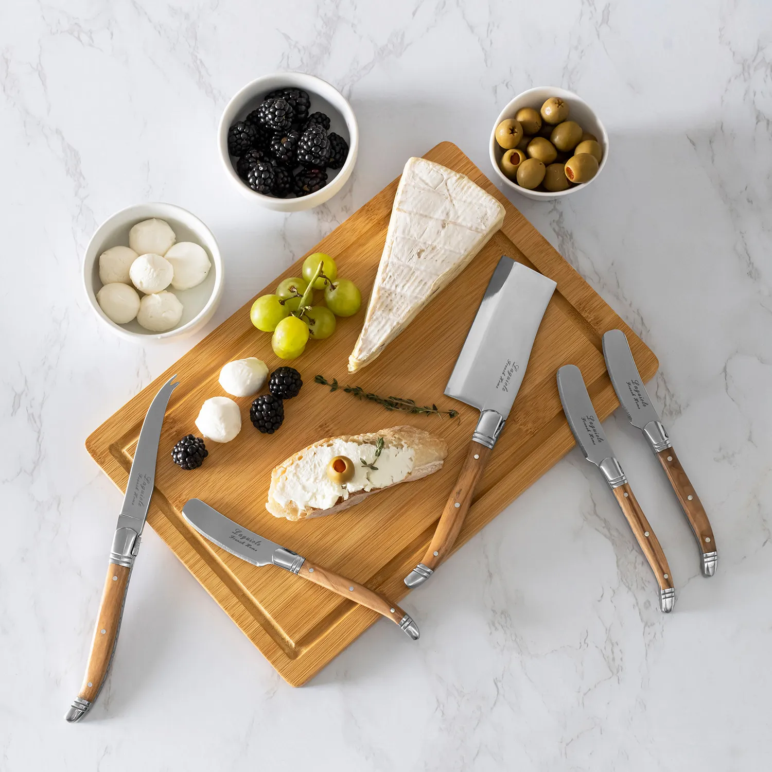 French Home Connoisseur 8-Piece Laguiole Cheese Knife, Spreader & Board Set