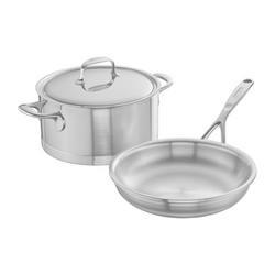 Demeyere Atlantis7 Stainless Steel Cookware, 3-Piece Set Seven layers with a silver and cooper core, helps with quick even heating