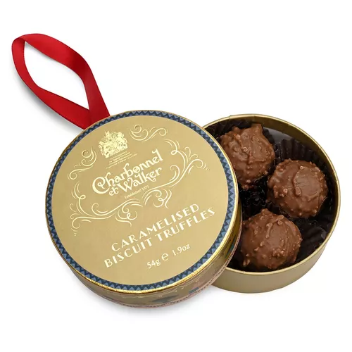 Charbonnel et Walker Caramel Biscuit Truffles with Hanging Bauble, 4 Pieces