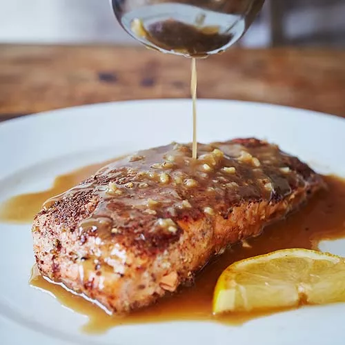 Five-Spice Crusted Salmon with Ginger Pan Sauce
