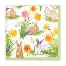 Caspari Bunnies & Daffodils Cocktail Napkins, Set of 20