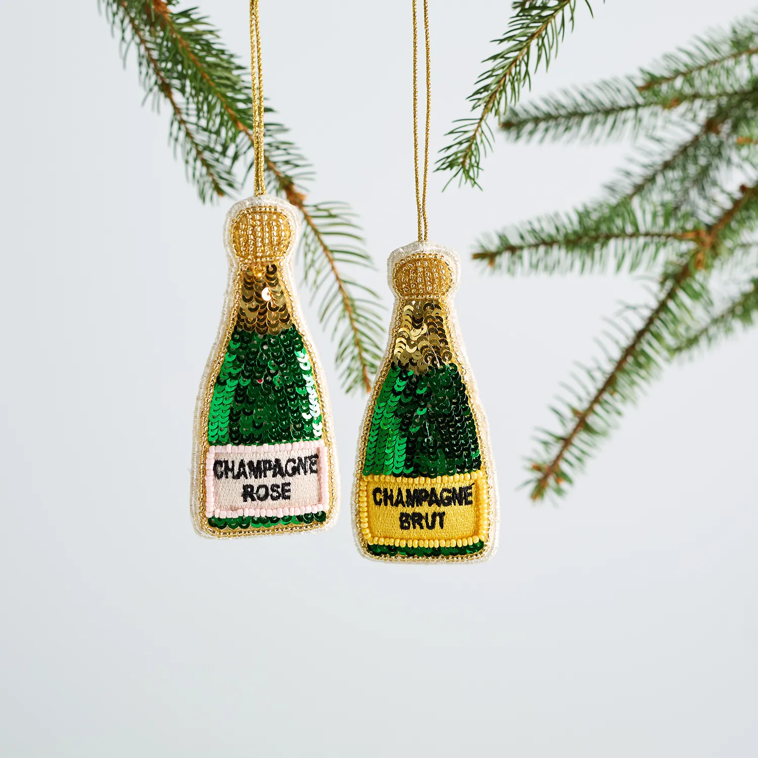 Sur La Table Champagne Beaded Ornaments, Set of 2