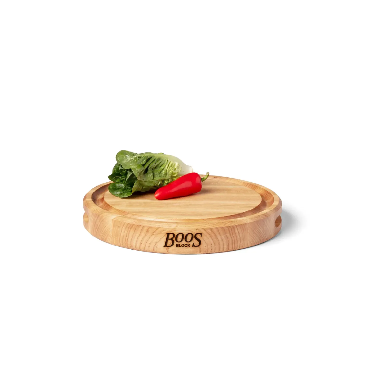 John Boos Maple Edge-Grain Round Cutting Board w/ Juice Groove, 12"