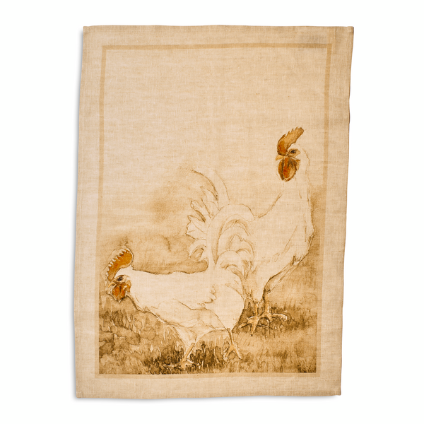 Sur La Table Natural Rooster Linen Kitchen Towel