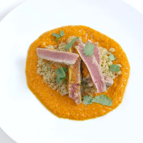 Grilled Tuna, Romesco Sauce and Quinoa
