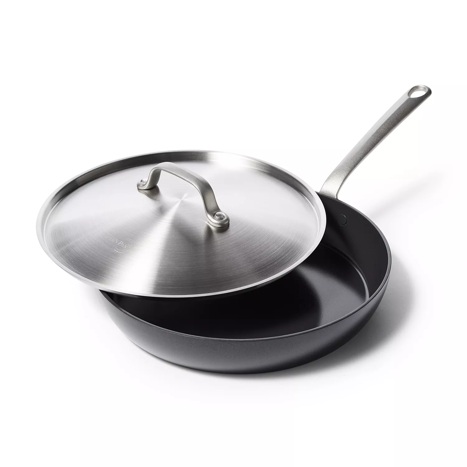 GreenPan Craft Steel Nonstick Skillet with Lid, 12, Silver