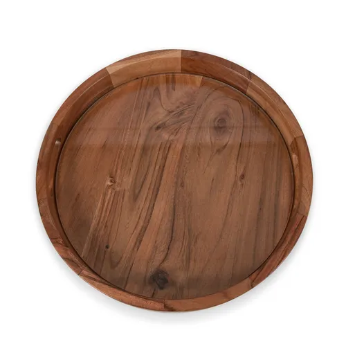 Picnic Time Acacia Wood Serving Tray w/ Glass Insert