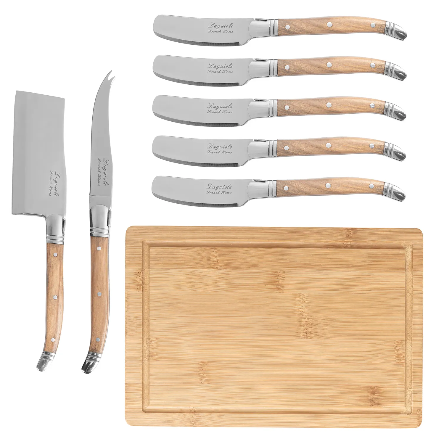 French Home Connoisseur 8-Piece Laguiole Cheese Knife, Spreader & Board Set