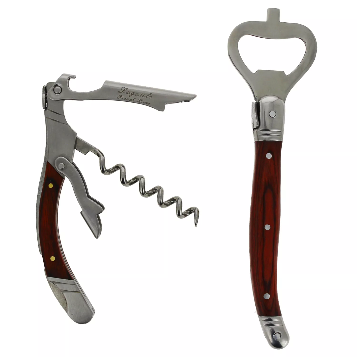 French Home Laguiole Pakkawod Bottle Opener Bar and Corkscrew Set