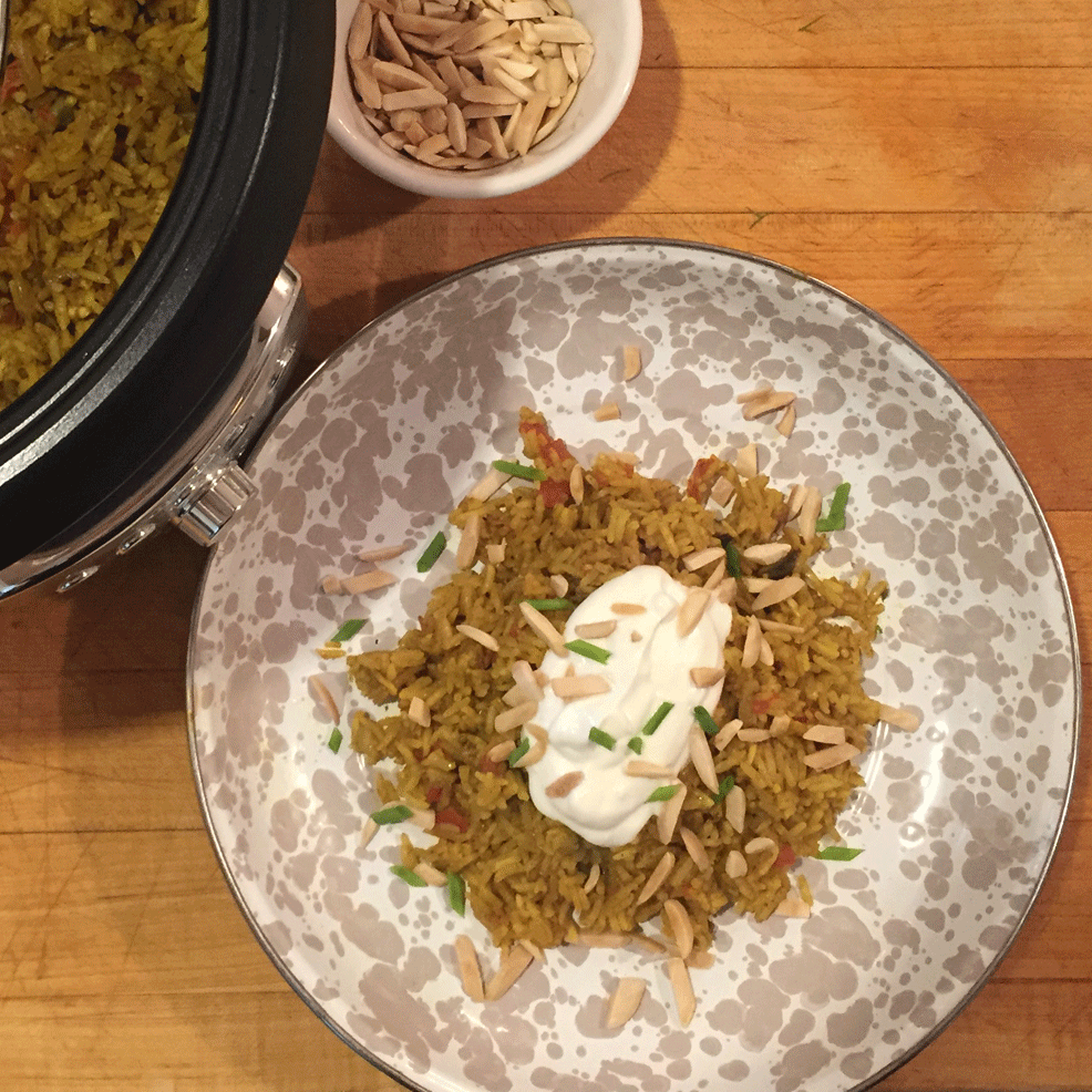 Tomato & Eggplant Rice with Toasted Almonds