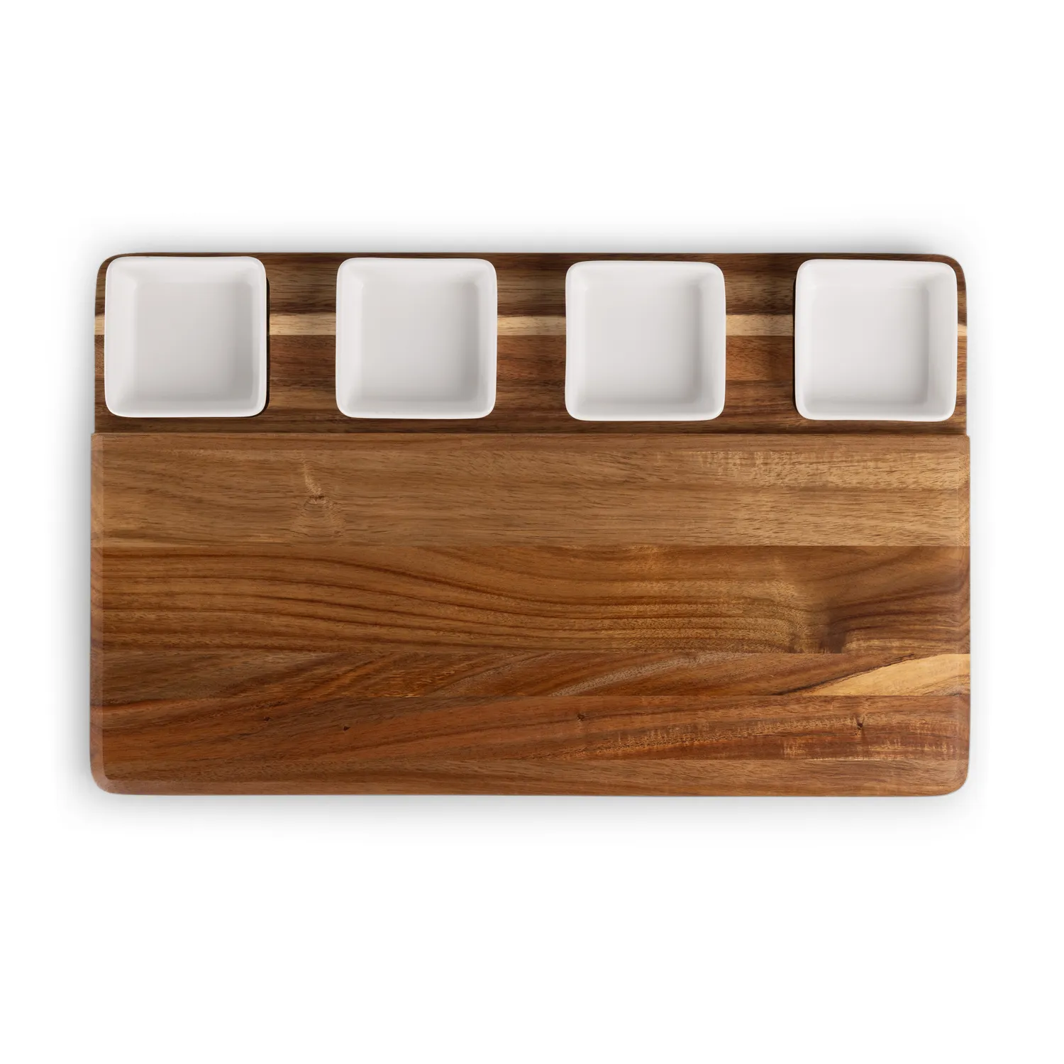 Picnic Time Acacia Picada Tapas & Cheese Board Set with Dip Bowls