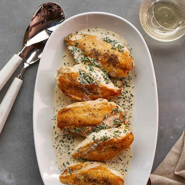 Pan-Roasted Chicken Breasts with White Wine Herb Sauce