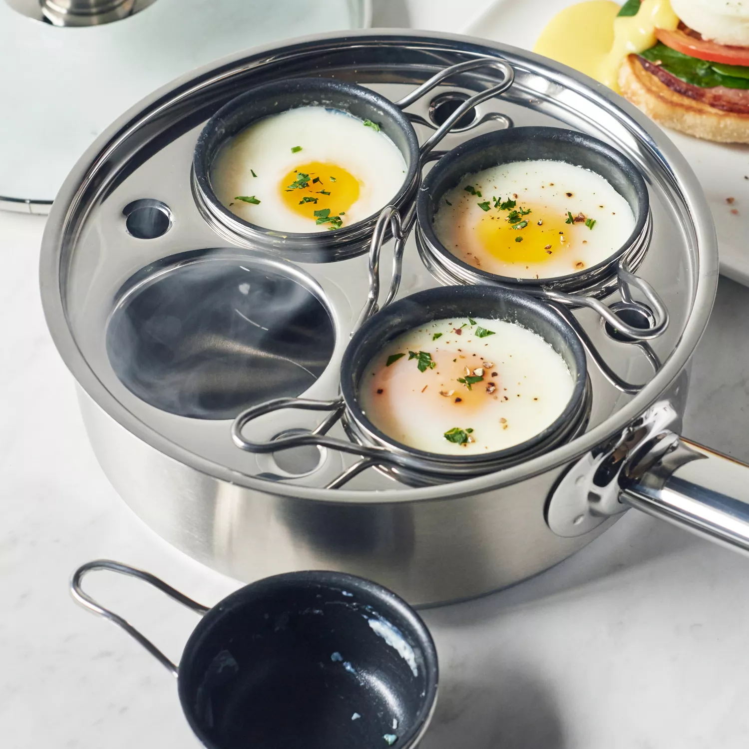 Demeyere Resto3 4-Cup Stainless Steel Egg Poacher Set