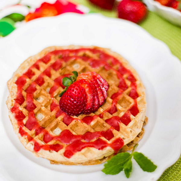 Whole Wheat Waffles with Strawberry Sauce