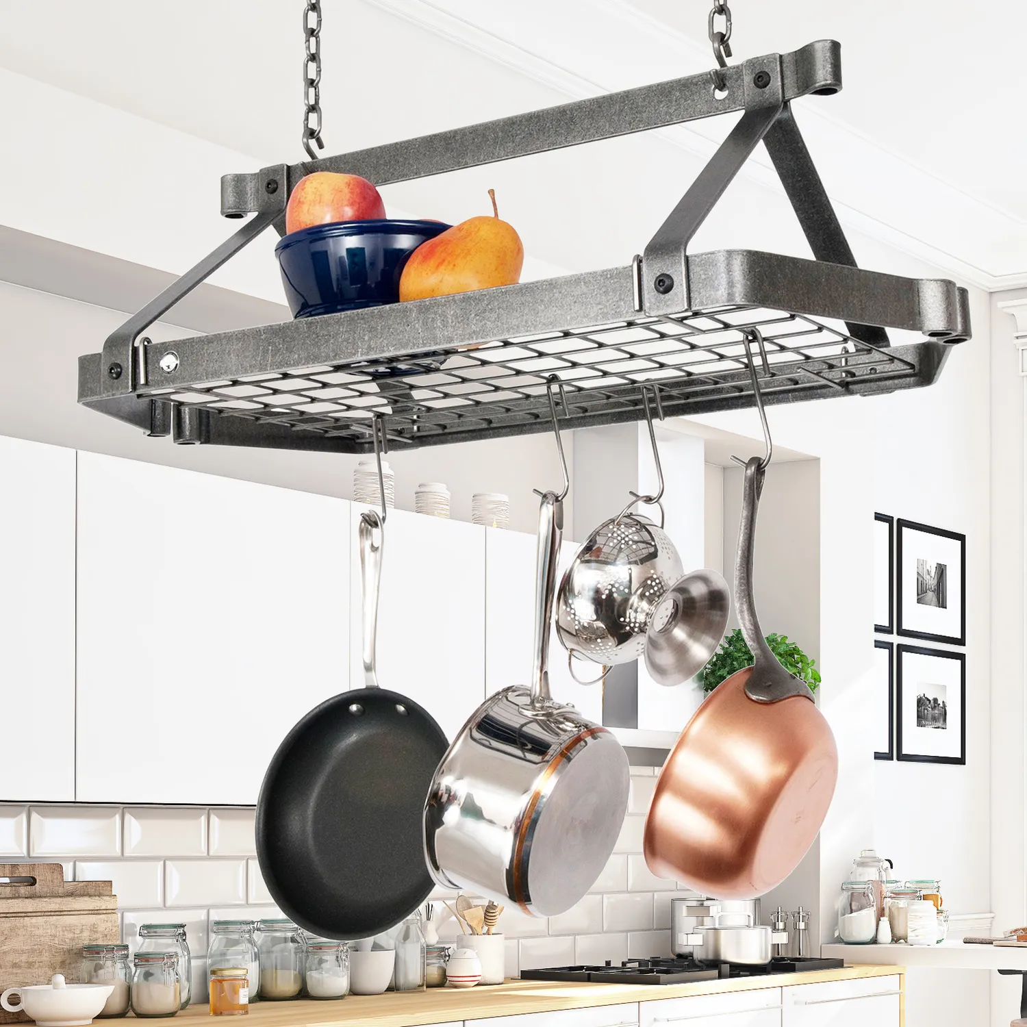 Enclume Retro Hammered Steel Rectangle Ceiling Pot Rack