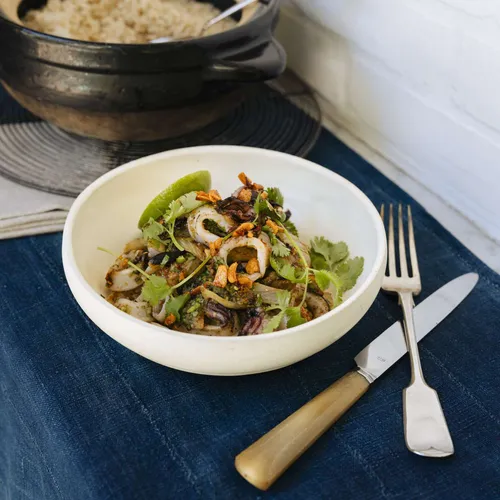 Charred Squid with Pan-Roasted Fennel, Ginger, and Lime