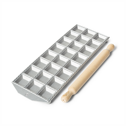 Sur La Table Square Ravioli Tablet & Rolling Pin The spaces create smaller sized raviolis, but you can easily feed 2 people with one tray if you are able to get a wide enough sheet of pasta over all three rows