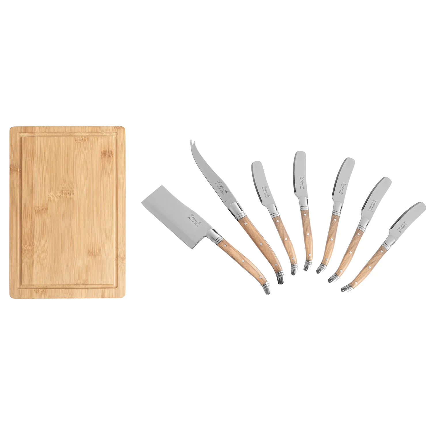 French Home Connoisseur 8-Piece Laguiole Cheese Knife, Spreader & Board Set