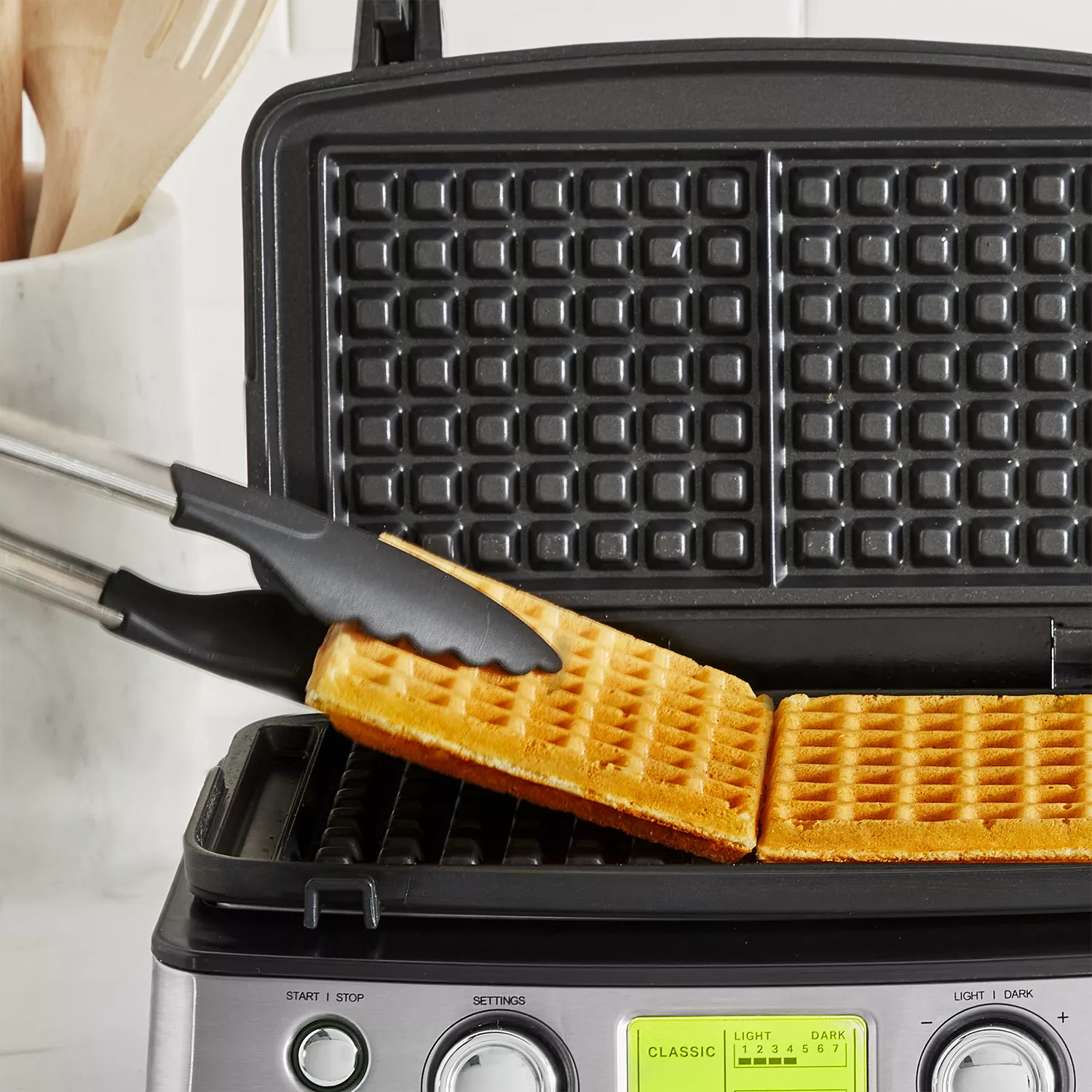 GreenPan Bistro Ceramic Nonstick 2-Square Waffle Maker in Stainless Steel