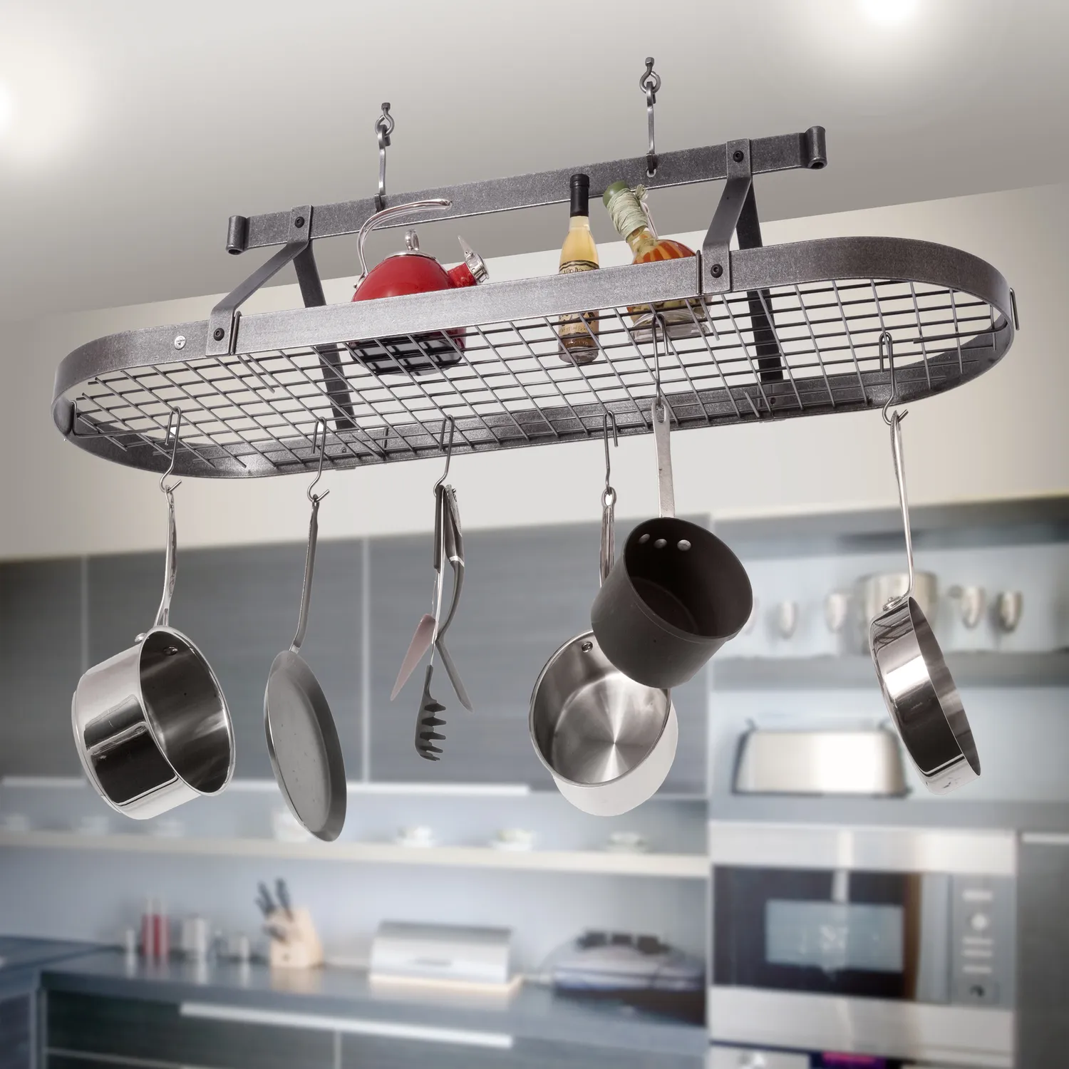 Enclume French Hammered Steel Oval Ceiling Pot Racks