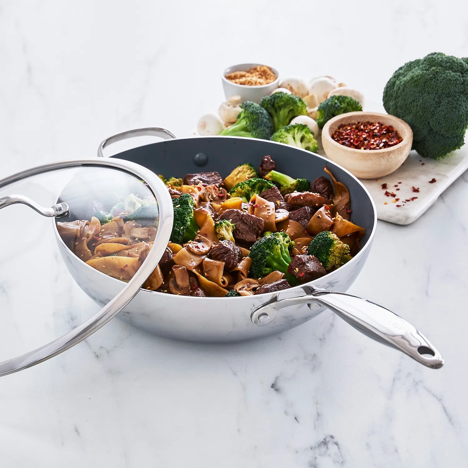GreenPan Stainless Steel Valencia Pro Ceramic Nonstick Wok w/ Lid, 12"