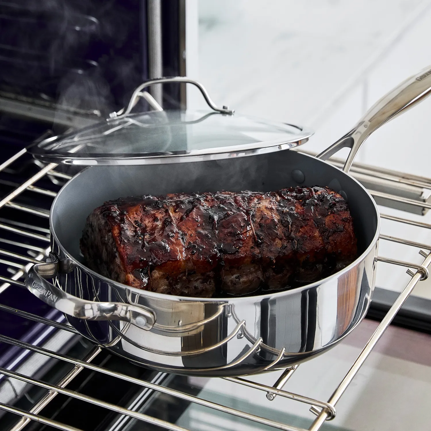 GreenPan Stainless Steel Valencia Pro Ceramic Nonstick Sauté Pan w/ Lid, 5 qt.
