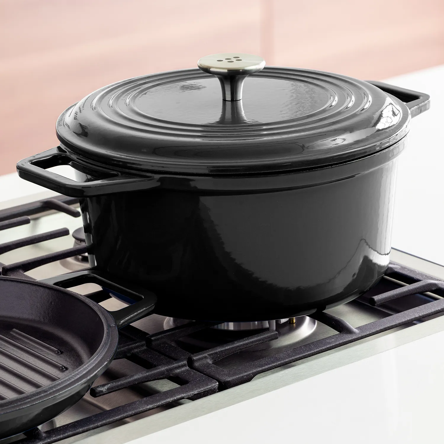 Misen Enameled Cast Iron Dutch Oven with Grill Pan Lid, 7 qt.