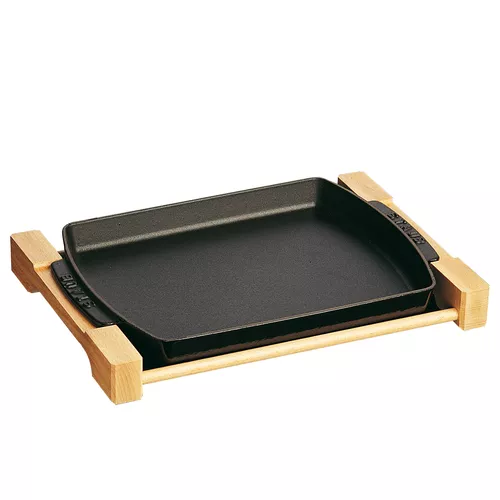 Staub Cast Iron Serving Dish with Wood Base, 15&#34; x 9&#34;
