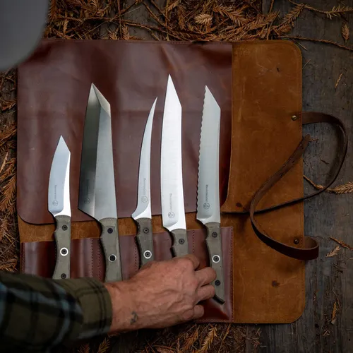 Messermeister Overland Chef 5-Pocket Cognac Leather Knife Roll