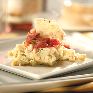 Corn Pudding with Salsa and Tortilla Chips