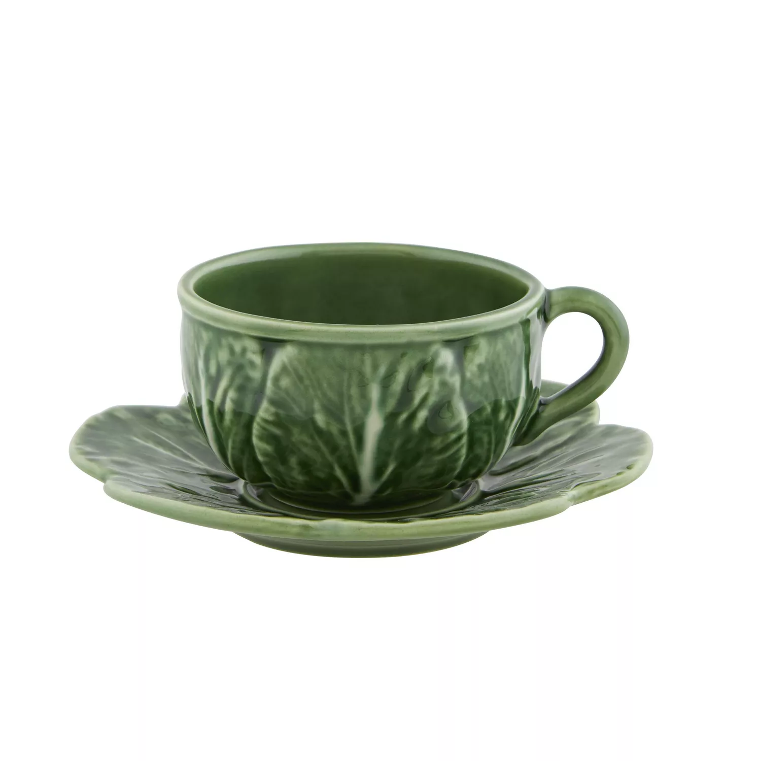 Bordallo Pinheiro Cabbage Teacup & Saucer, Set of 4