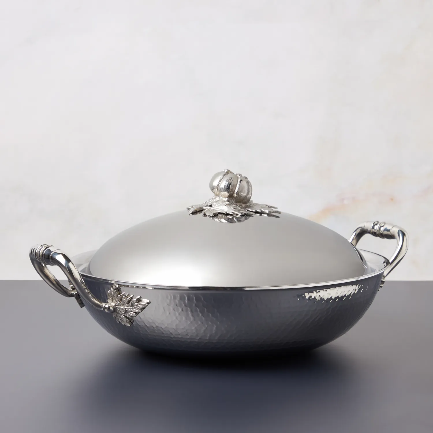 Ruffoni Opus Prima Hammered Stainless Steel Wok with Lid, 13"
