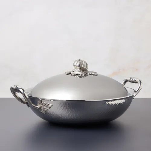 Ruffoni Opus Prima Hammered Stainless Steel Wok with Lid, 13"