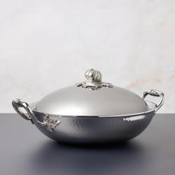 Ruffoni Opus Prima Hammered Stainless Steel Wok with Lid, 13"