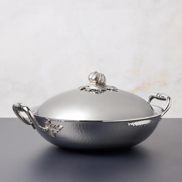 Ruffoni Opus Prima Hammered Stainless Steel Wok with Lid, 13"