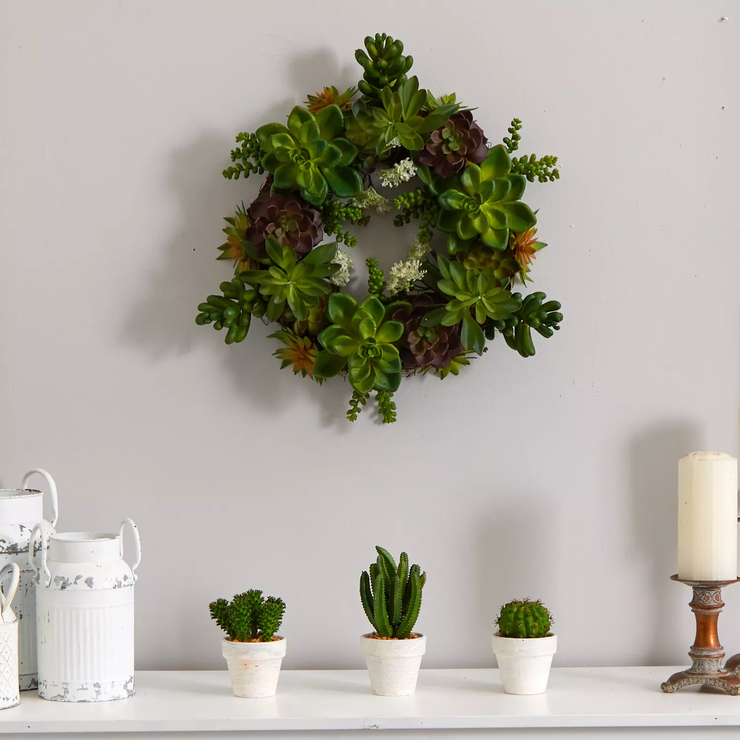 Nearly Natural Faux Succulent Wreath, 20"