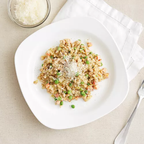 Peas and Ham Farro Risotto