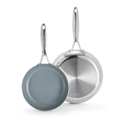 GreenPan Stainless Steel Valencia Pro Ceramic Nonstick 2-Piece Skillet Set, 8" & 10"