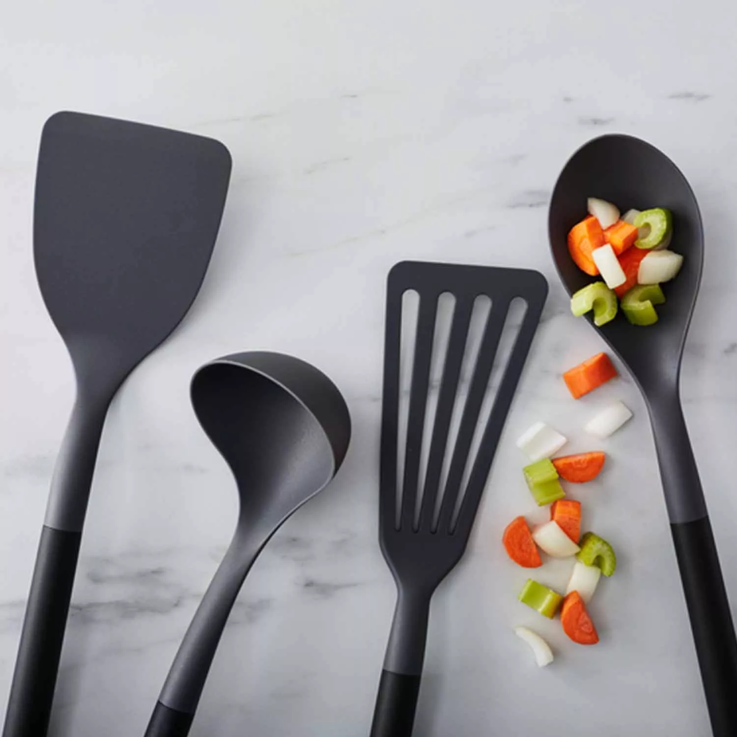 KitchenAid 4-Piece Plastic Kitchen Utensil Set Includes Spoon, Turner, Pasta Fork, and Spatula