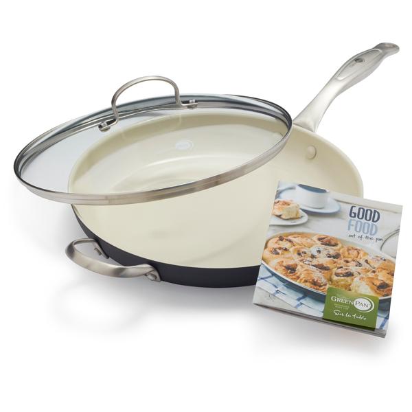 GreenPan Healthy Ceramic Nonstick 12" Covered Skillet with Bonus Cookbook