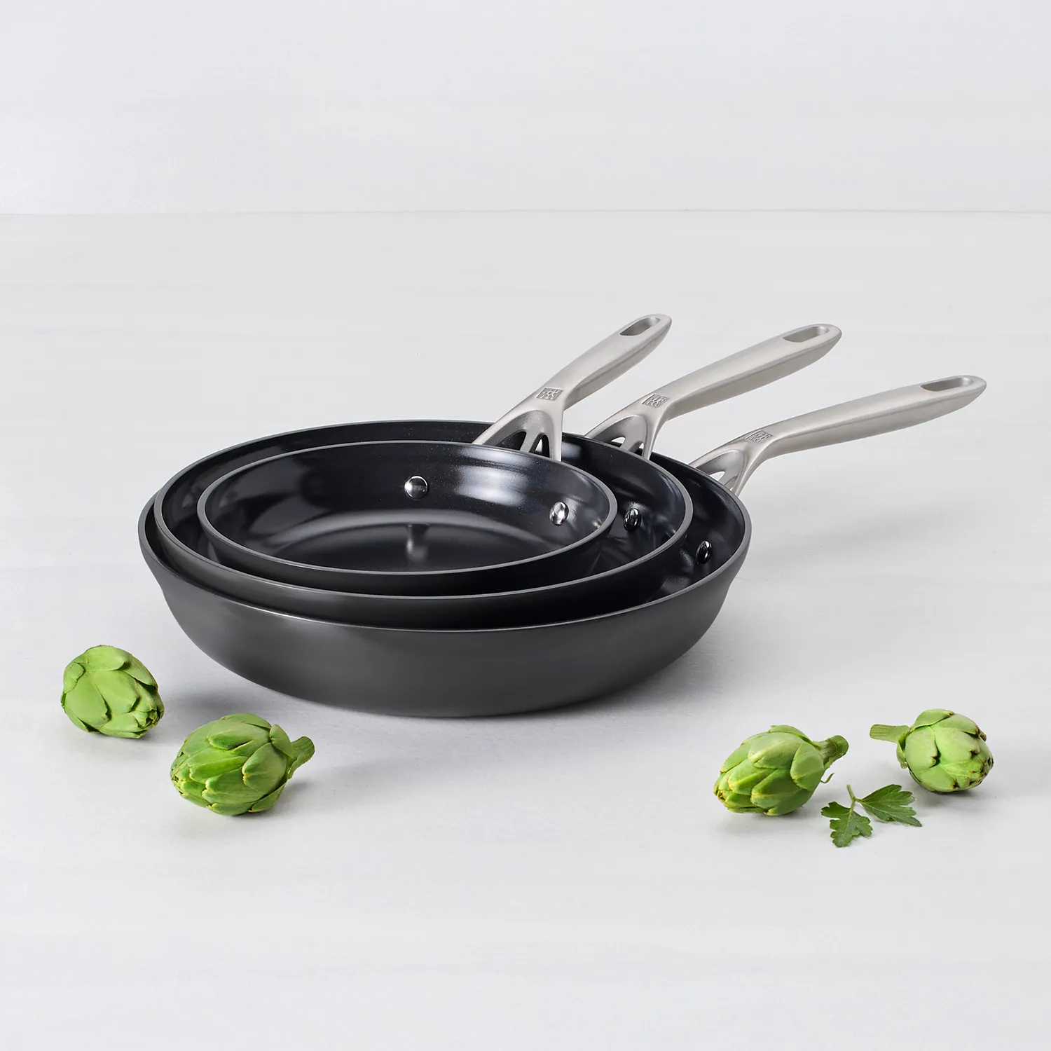 Zwilling Motion Hard-Anodized Nonstick Skillet Set, 8", 10", & 12"