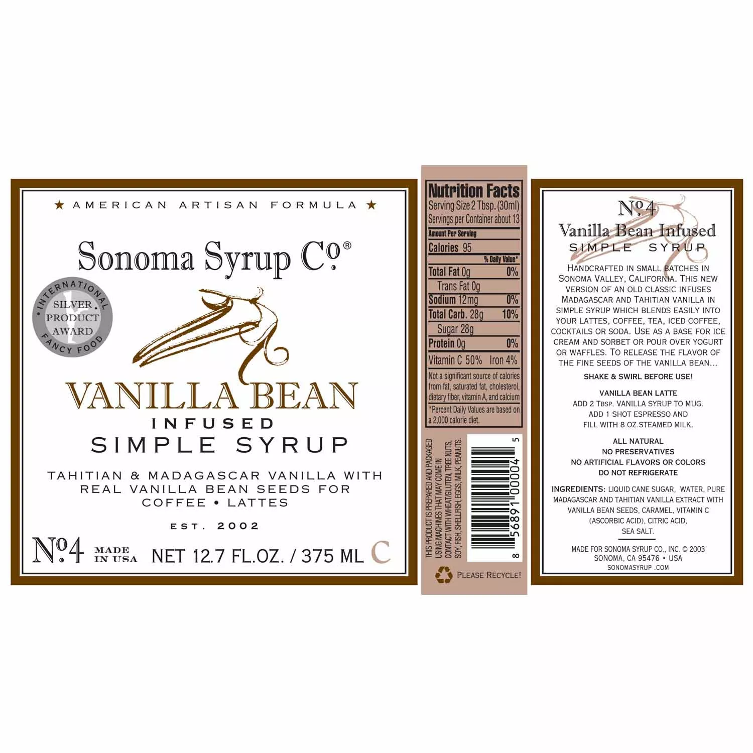 Sonoma Syrup No. 4 Vanilla Bean-Infused Simple Syrup