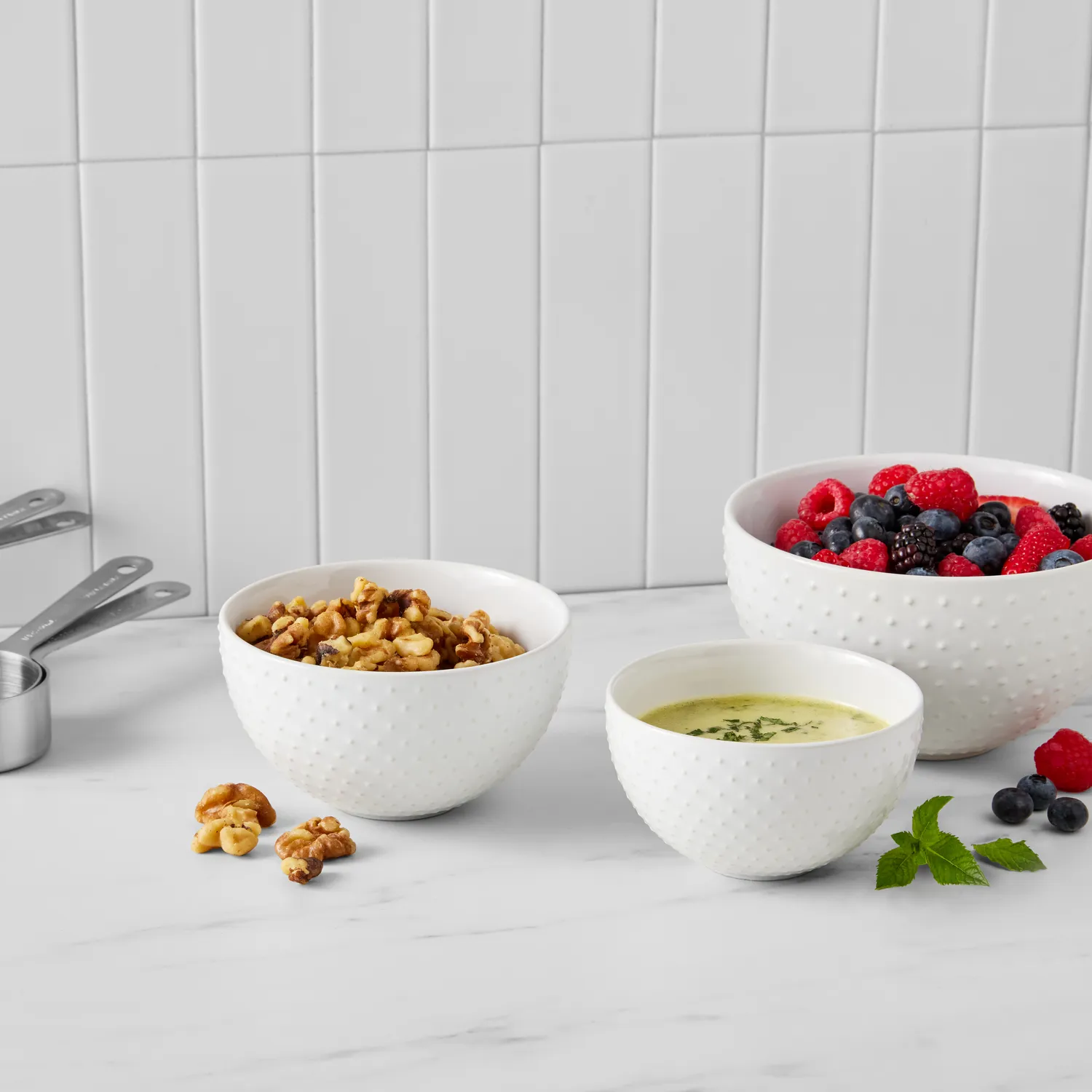 Sur La Table 3-Piece Ceramic Prep Bowl Set, Dotted