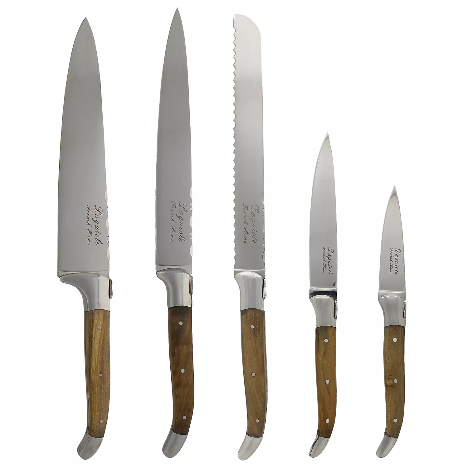 French Home 5-Piece Laguiole Connoisseur Olivewood Kitchen Knife Set with Magnetic Display