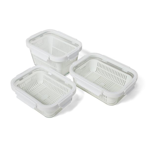 Sur La Table Glass Storage Containers with Strainer Inserts, 6-Piece Set