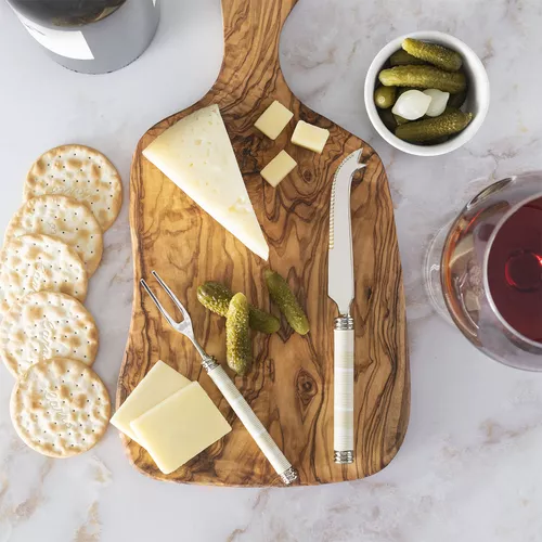 French Home Jubilee Cheese Knife, Fork & Olivewood Board Set