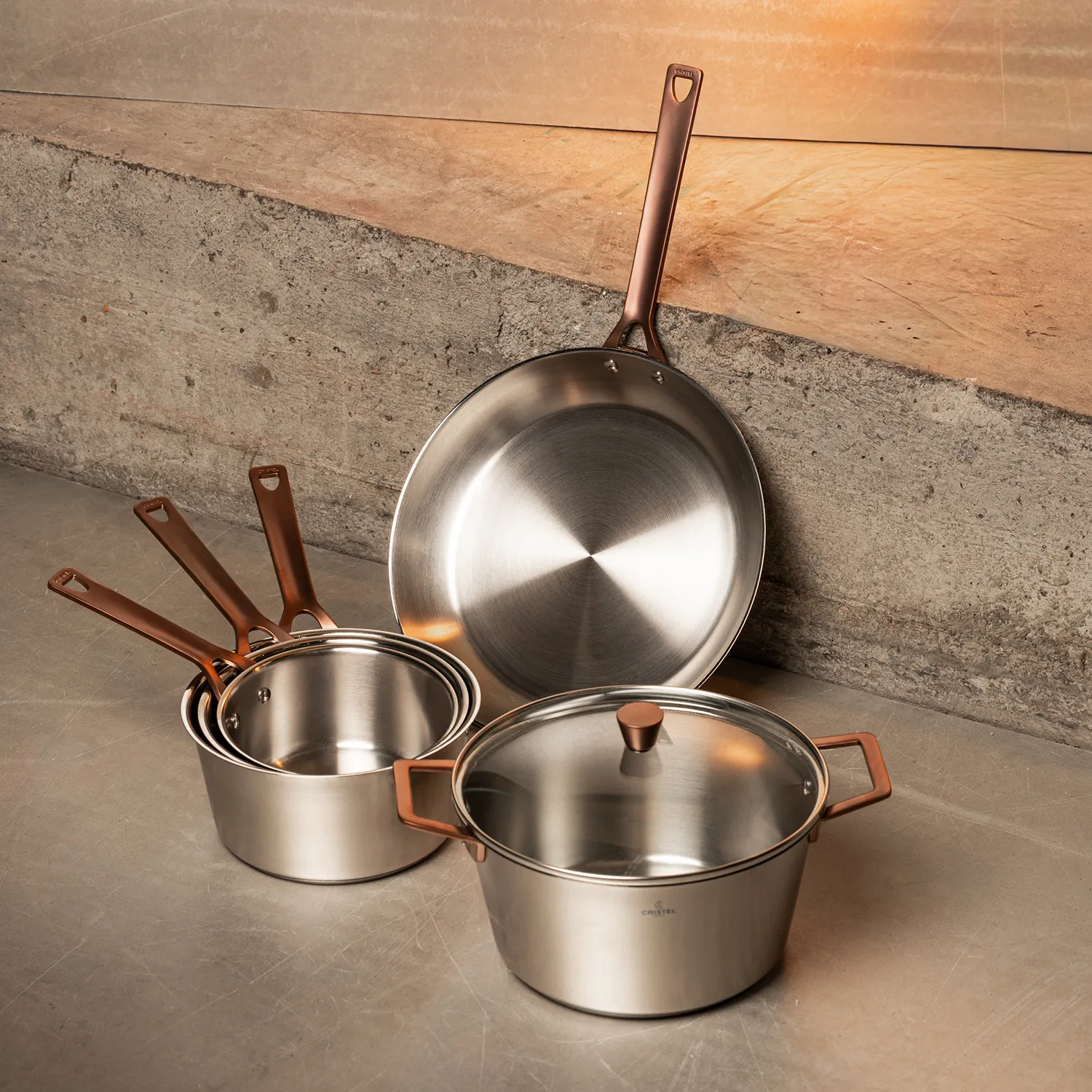 Cristel 1826 Stainless Steel Stewpan with Antique Brass Handles
